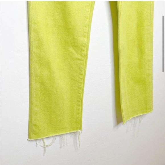 Mango MNG Havana High Waist Cropped Jeans Straight Button Fly Yellow Green 25 - Picture 5 of 7